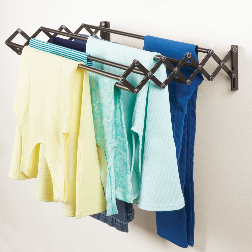 Estante de secado de aire retráctil extensible de acero para montaje en pared, 8 barras para colgar prendas, organizador montado para lavandería/cuarto de servicio, baño, garaje, colección 2