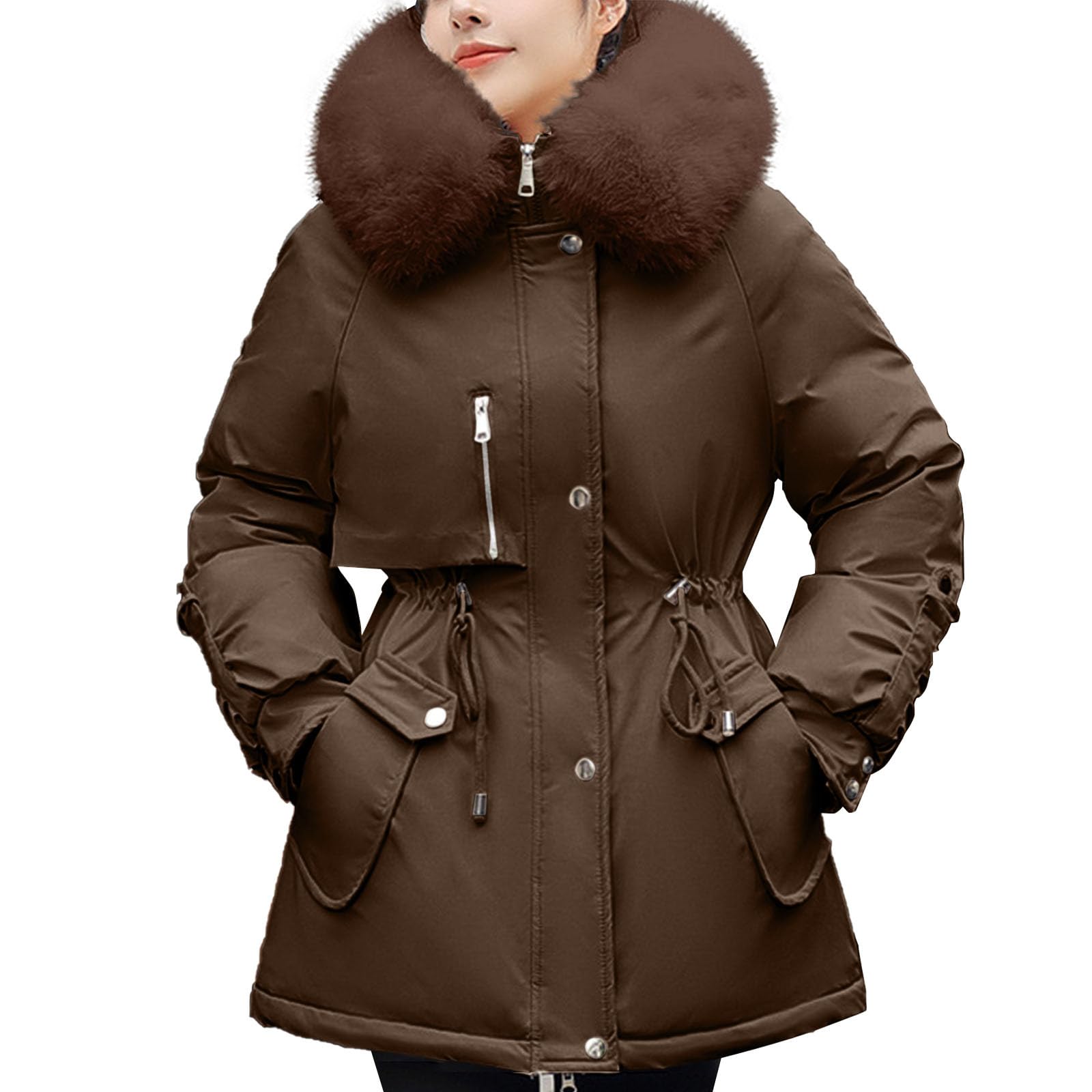 Chaqueta parka para mujer, abrigos de invierno con capucha y forro polar para mujer, ropa exterior de algodón con bolsillos, sudadera cálida con capucha y cremallera, rompevientos con cinturón,