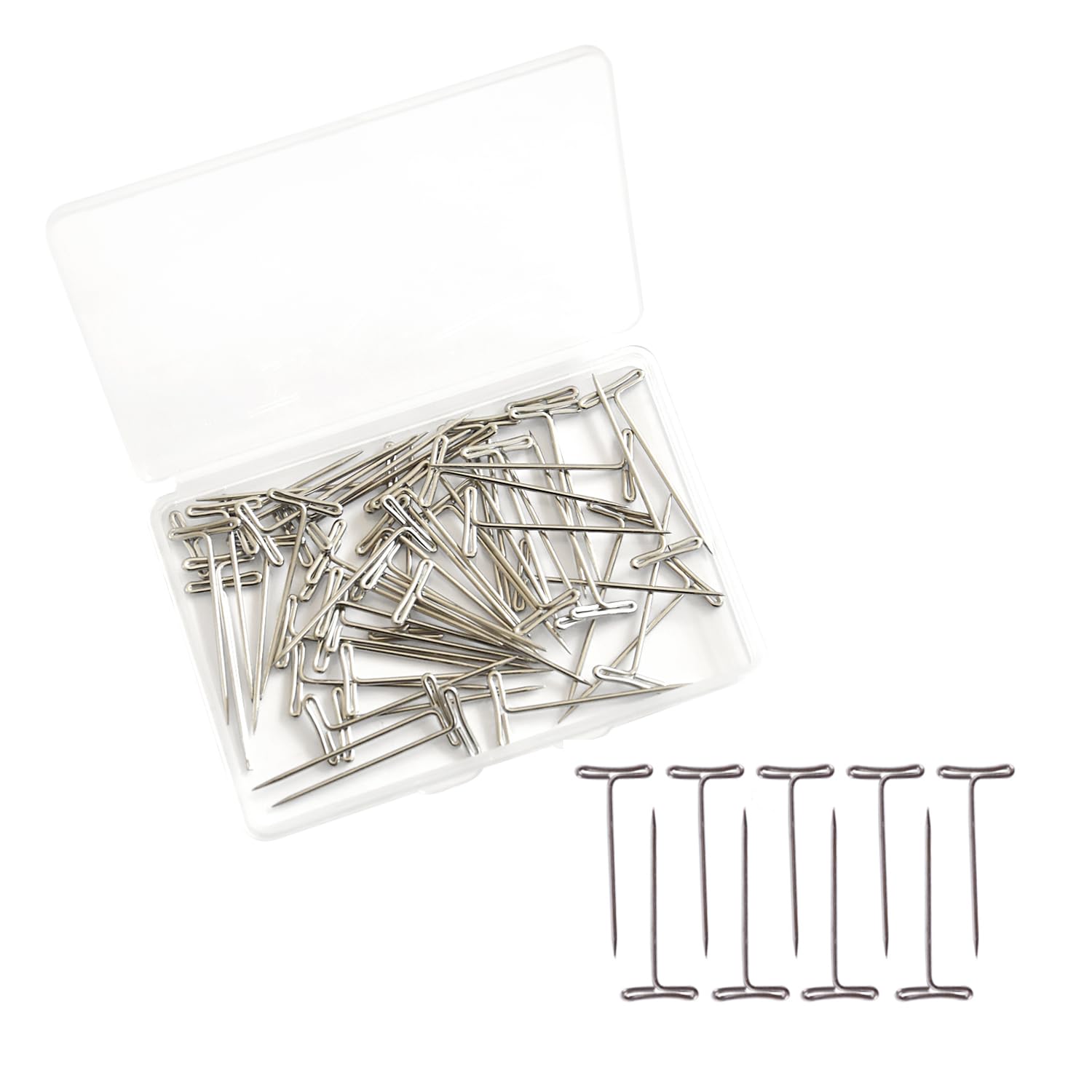 50 Pcs Straight T Pins for Blocking Knitting Sewing Modelling Wig Making and Crafts (1.5 Inch)