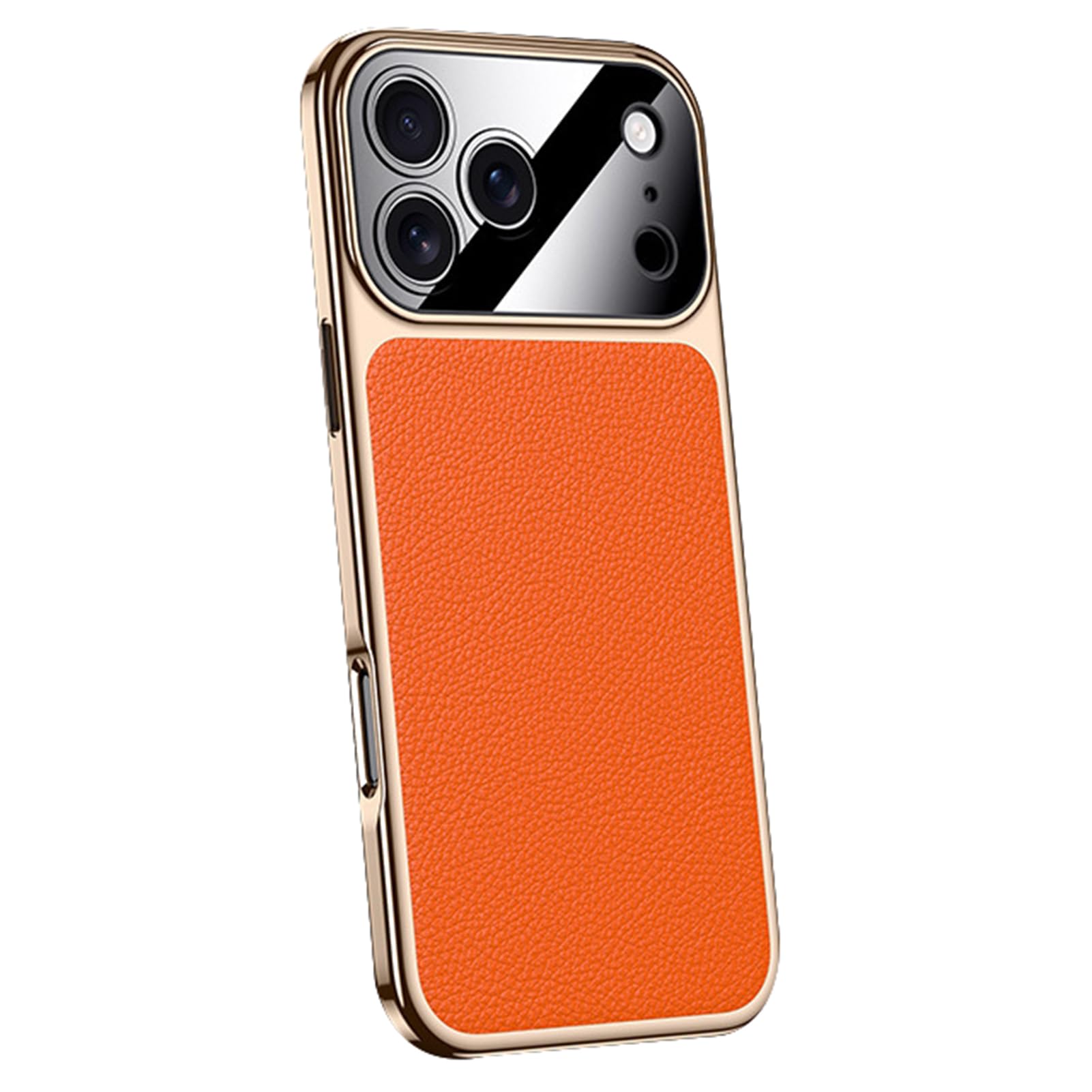 Étui en cuir véritable iPhone 17 Pro orange cadeau mixte