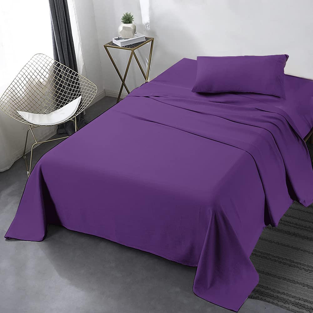 Secura Everyday Luxury Twin Bed Sheet Set 3 Piece - Soft Microfiber 1800 Thread Count 16" Deep Pocket Sheet Sets - Hypoallergenic, Wrinkle & Fade Resistant (Purple)