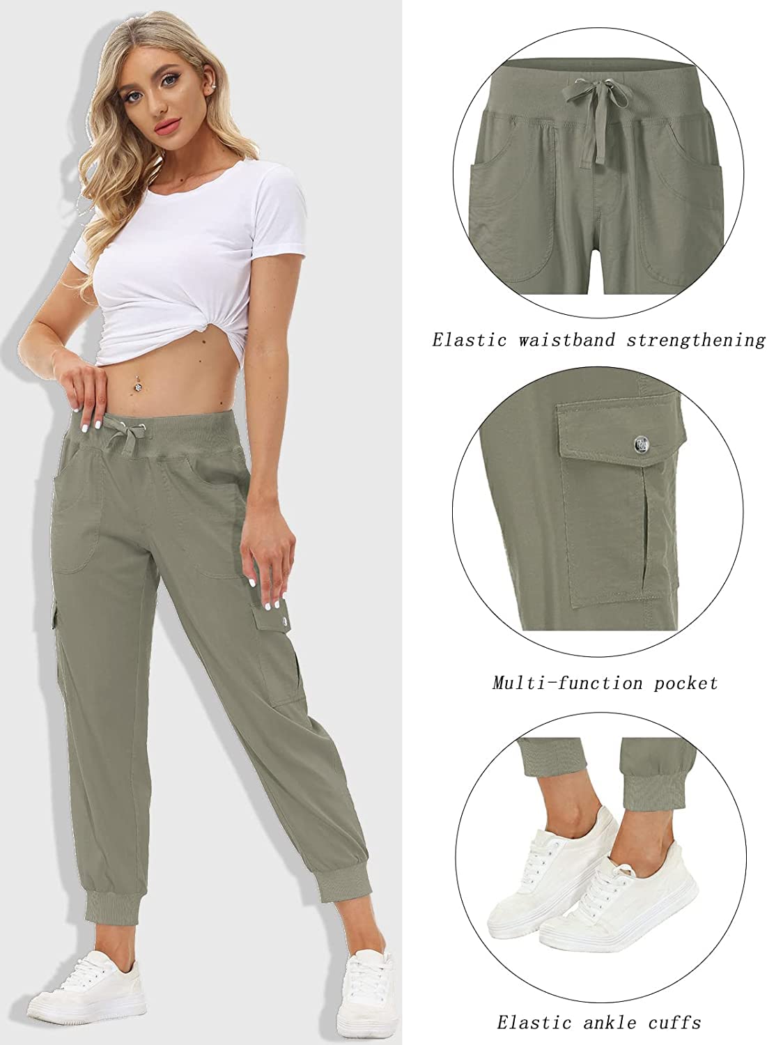 JINSHI Pantalons de Randonnée Femme Cargo Léger Pantalon D'extérieur Été Jogging Travail Taille Haute avec Poches