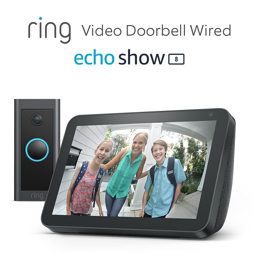 Echo Show 8 + Ring Video Doorbell Wired by Amazon, Works with Alexa, Charcoal fabric