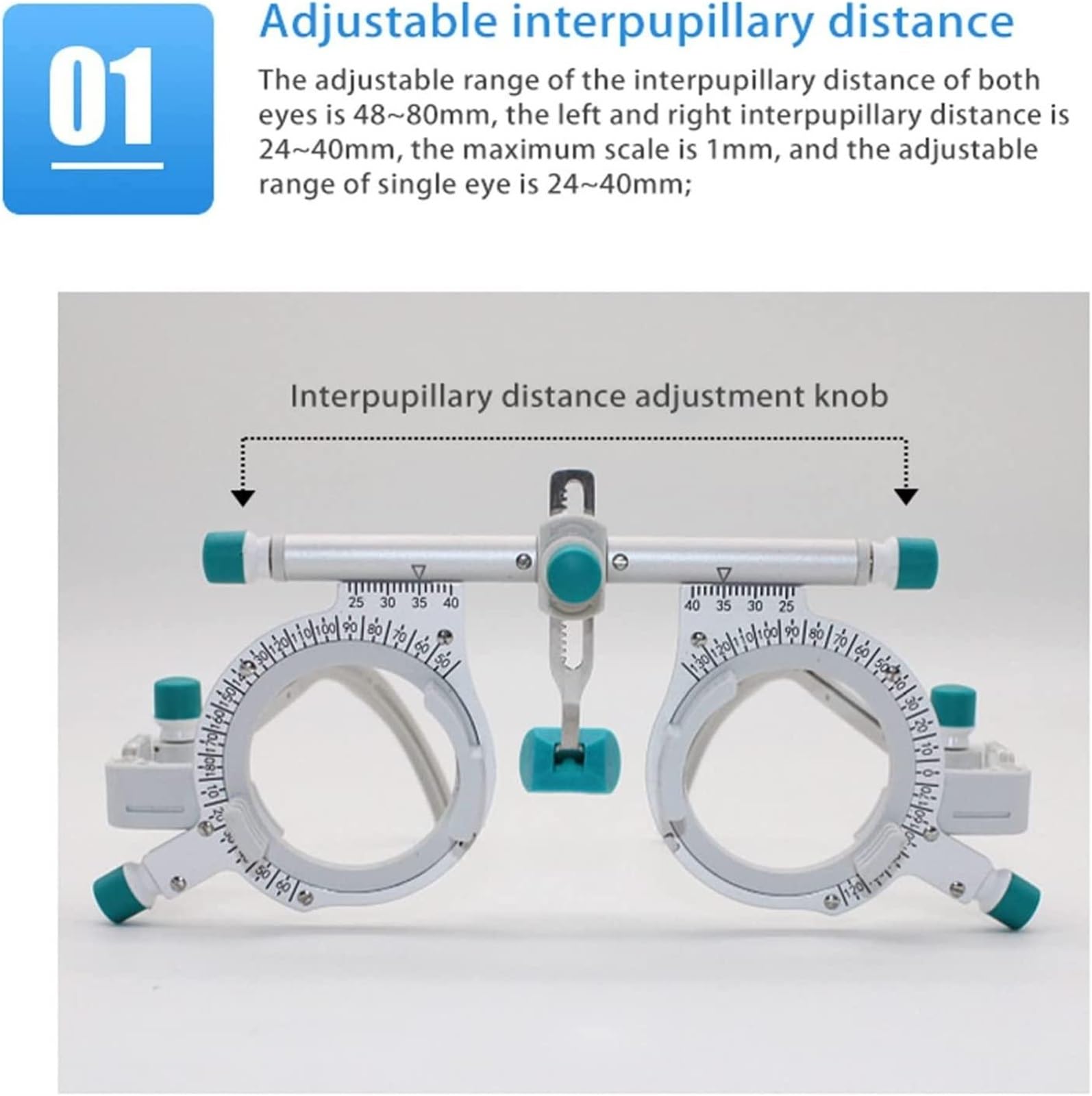 Regulowana optyczna oprawka próbna PD 48-80mm, optyczna oprawka próbna Uniwersalna optyczna ramka próbna, 50g ultralekka soczewka testowa optometryczna Tytanowy okular optyczny