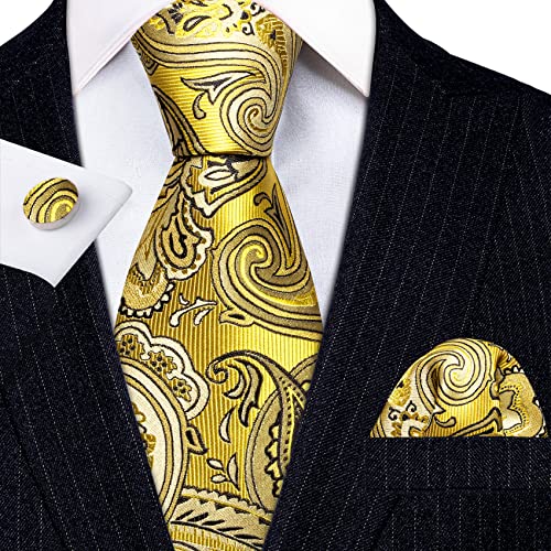 Image of Barry.Wang Men Tie Set Paisley Silk Necktie Pocket Square Cufflinks Formal Wedding Business Party