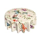 FREEHOTU Vintage Butterflies Round Tablecloth Thicken Desk Cloth Washable Table Cover Table Cloth for Kitchen Daily Dinning Party Tabletop Decor 60 Inch