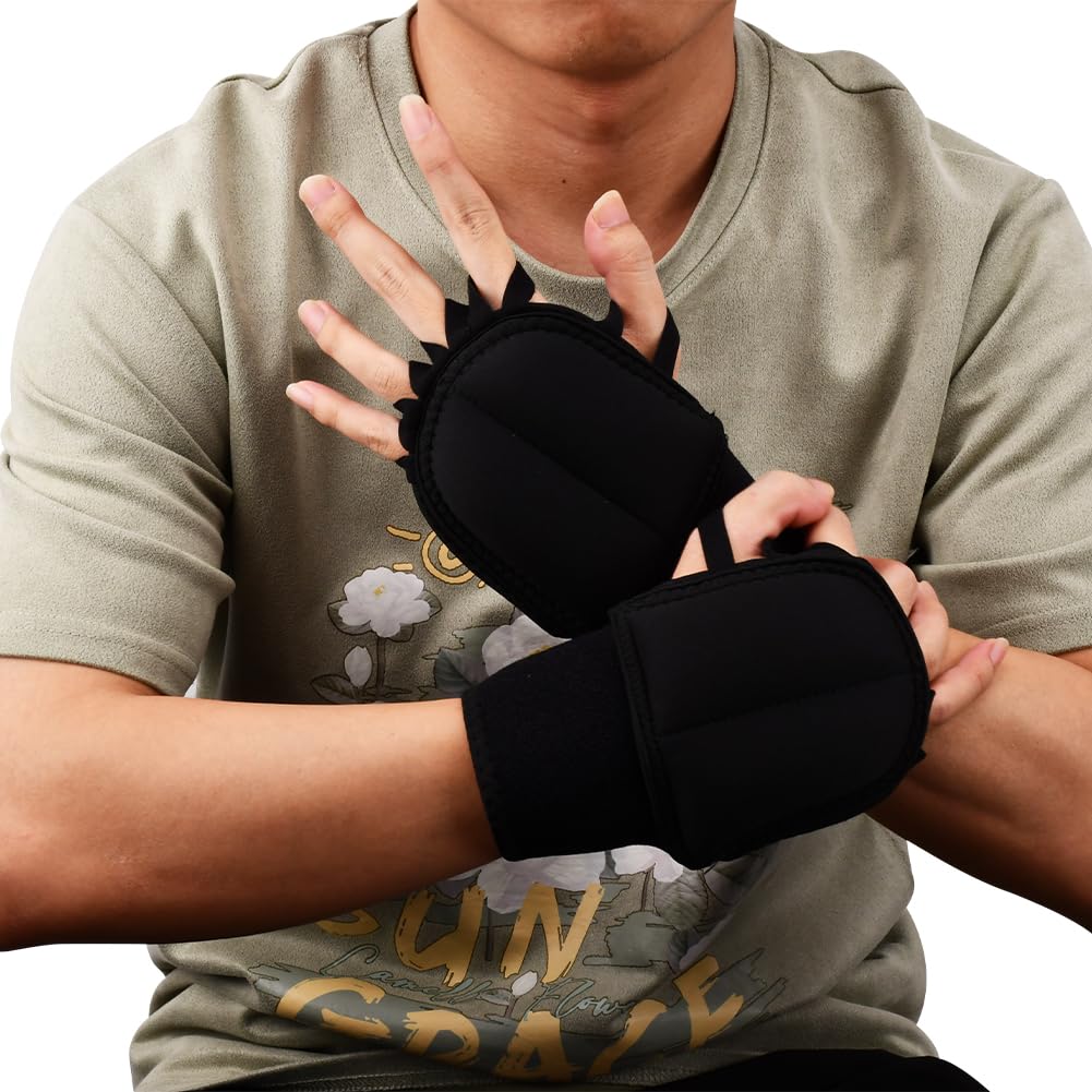 1 Pair Weighted Gloves for Tremors Control, Wristband Adjustable Fingerless Weighted Training Gloves Writing Weights Hand Strengthening Tool and Improved Hand/Wrist Mobility(Color:Black)