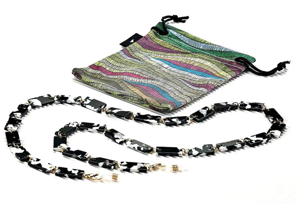 AirportChains for eyeglasses or sun, convertible into necklace or bracelet, color black white/gold marble effect length 70 cm Centrostyle 10361, Black, S