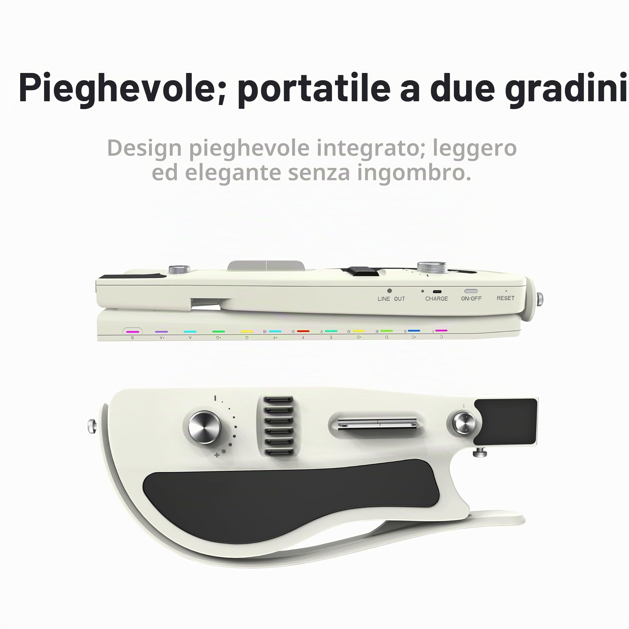 Chitarra intelligente senza corda, portatile e pieghevole con controllo app, generatore di accordi, batteria integrata e altoparlante, 100 toni sonori per principianti e bande,