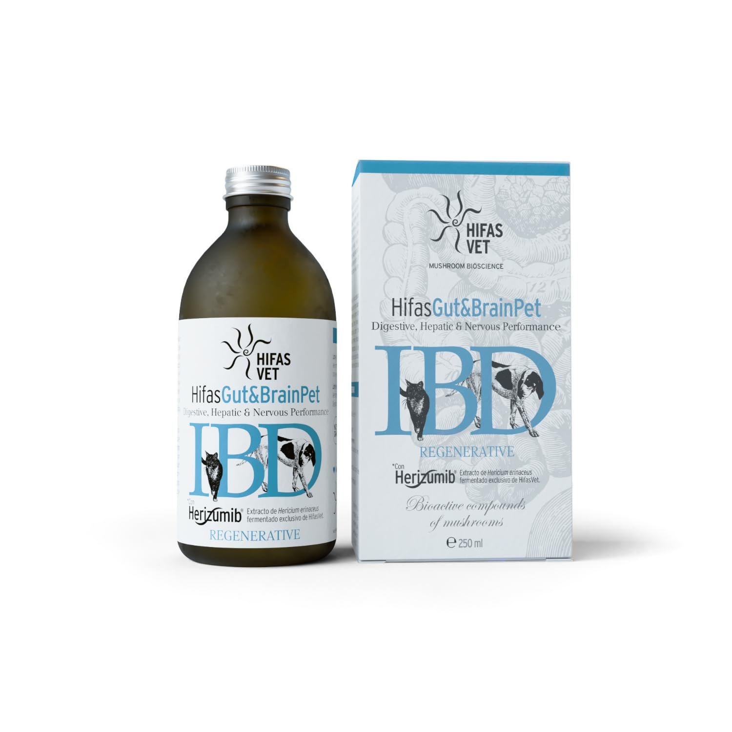 HIFAS Vet - Gut&Brain Pet Probioticos para Perros y Gatos, Suplemento Digestivo para reforzar la Salud Intestinal - 250 ml