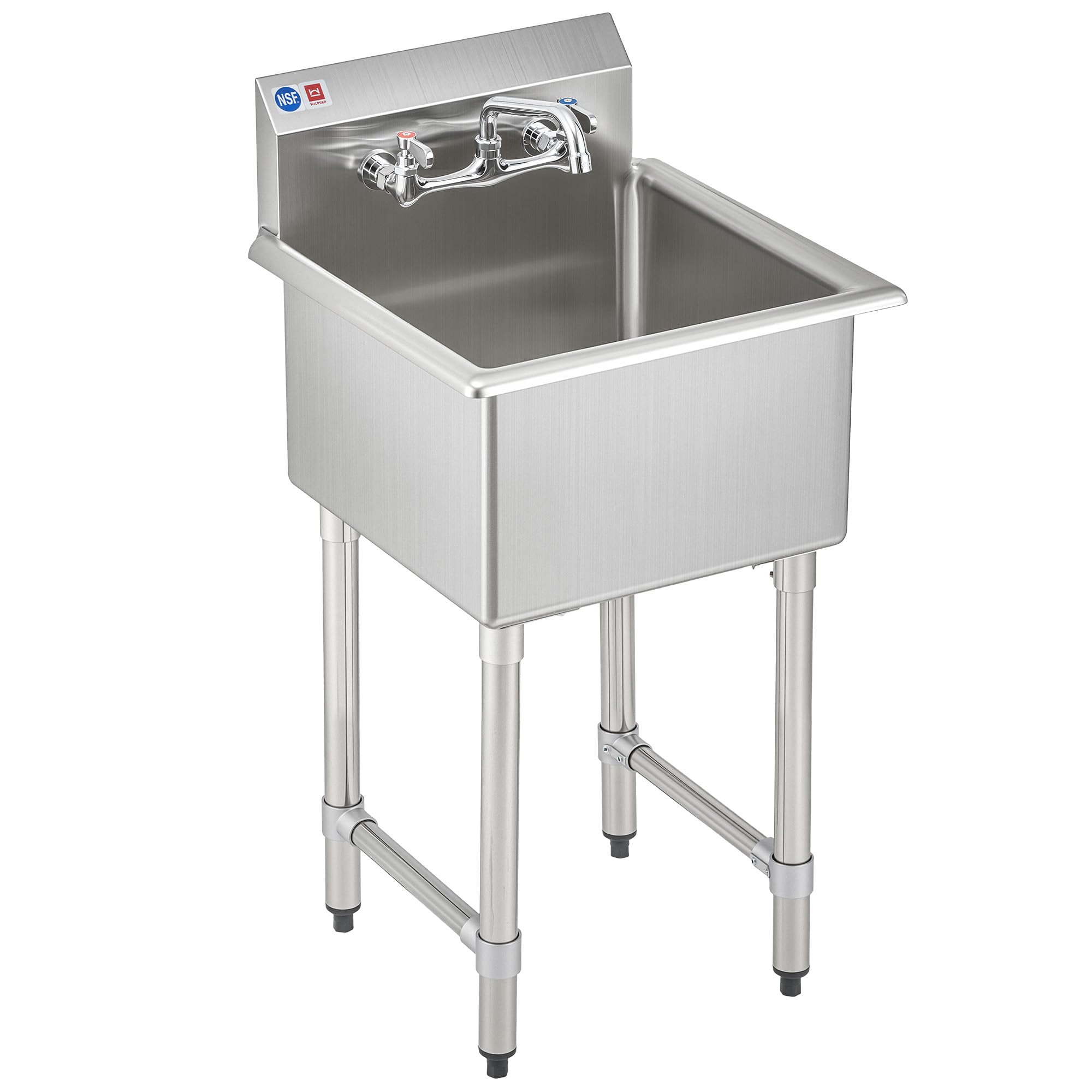 WILPREP 1-Compartment Sink, 18x18x12 in. Kitchen Sink with Strainer X-Shaped Guides Backsplash, Freestanding Single Bowl Utility Sink, Work Station Sink for Garage Kitchen Laundry Room Pet Salon