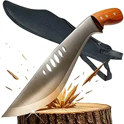 Facão Tático 50cm Lâmina Aço Inox 2mm Cabo Madeira Pinho Faca Machete Corte Mata Camping Pesca Sobrevivência Roça Corta Coco Madeira