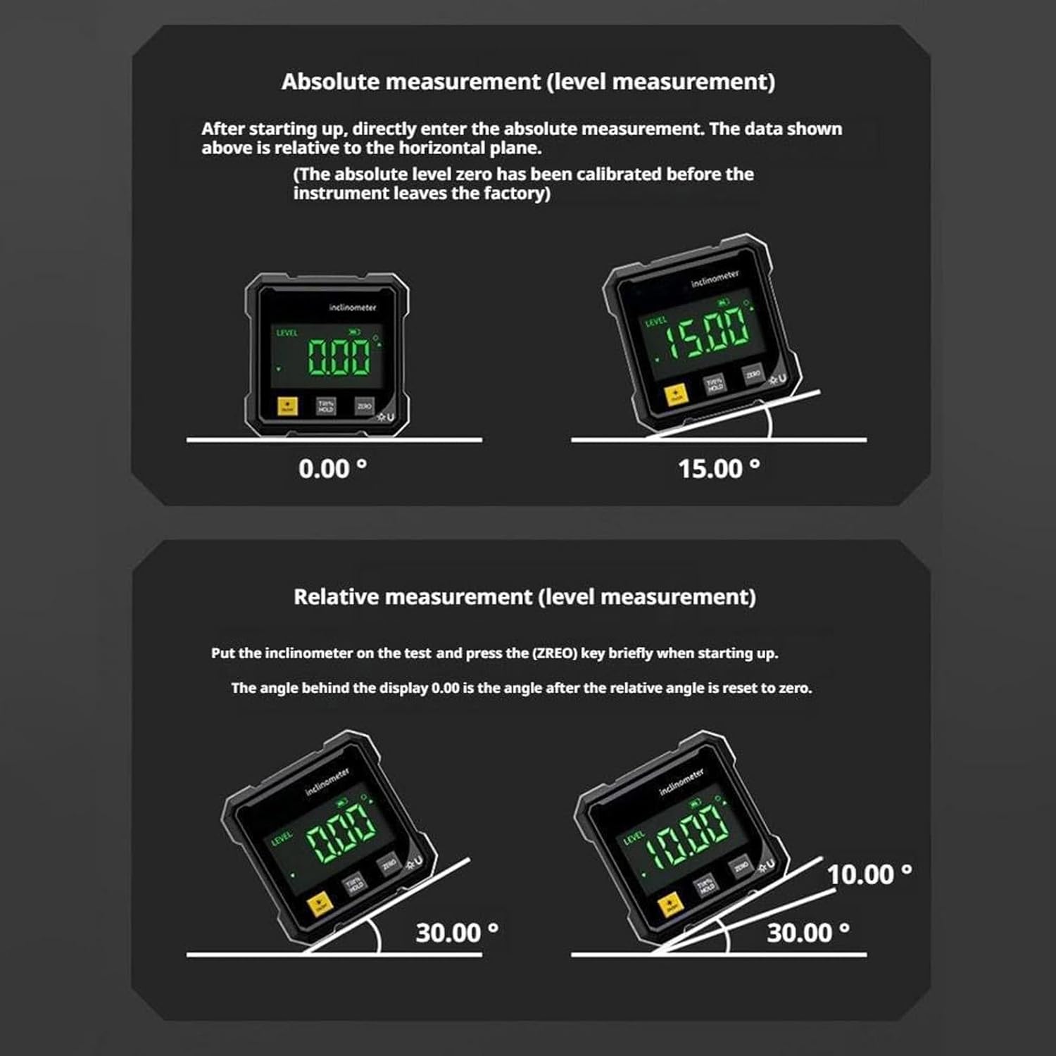 4-Side Magnetic Digital Angle Gauge, Magnetic Digital Angle Finder with LCD Display, Cube Inclinometer with Backlight, Table Saw Miter Protractor, Woodworking Tools for Construction/DIY (Black)