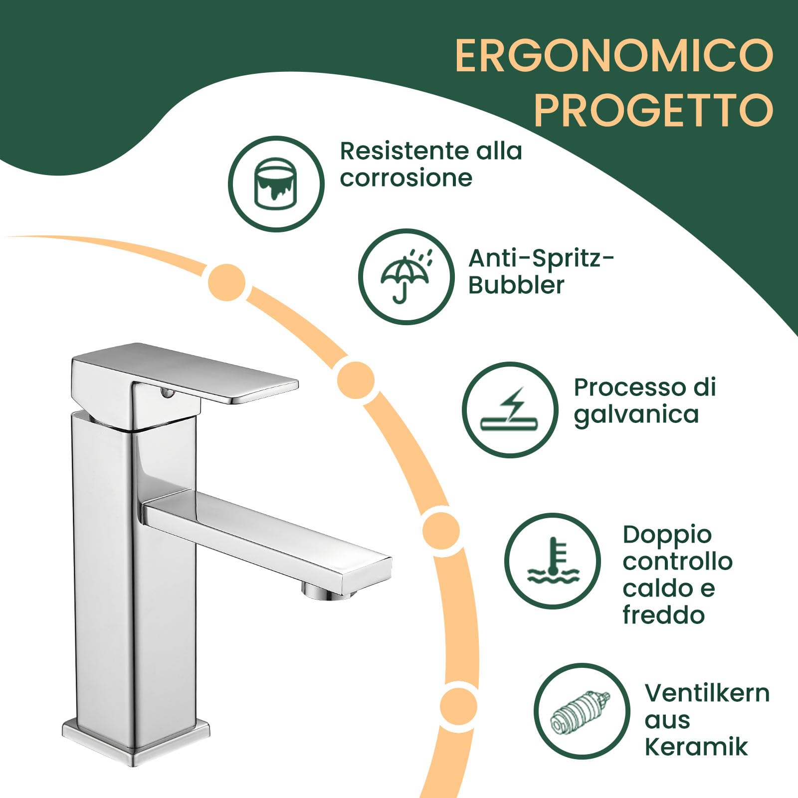 Rubinetto da bagno con scarico, miscelatore monocomando per lavabo, in acciaio inox (1, cromato con scarico)