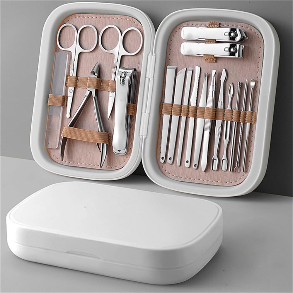 18 sztuk Manicure obcinacz do paznokci gospodarstwa domowego ze stali nierdzewnej łyżka do uszu paznokcie maszynki do strzyżenia Pedicure nożyczki do paznokci zestaw narzędzi, biały