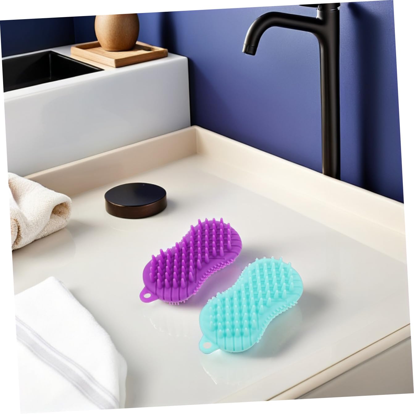 FRCOLOR 4 spazzole da bagno in silicone, per peeling, in silicone, per uomini, spazzola per la pulizia del bagno, spazzola per massaggi, pratica spazzola per shampoo per bambini