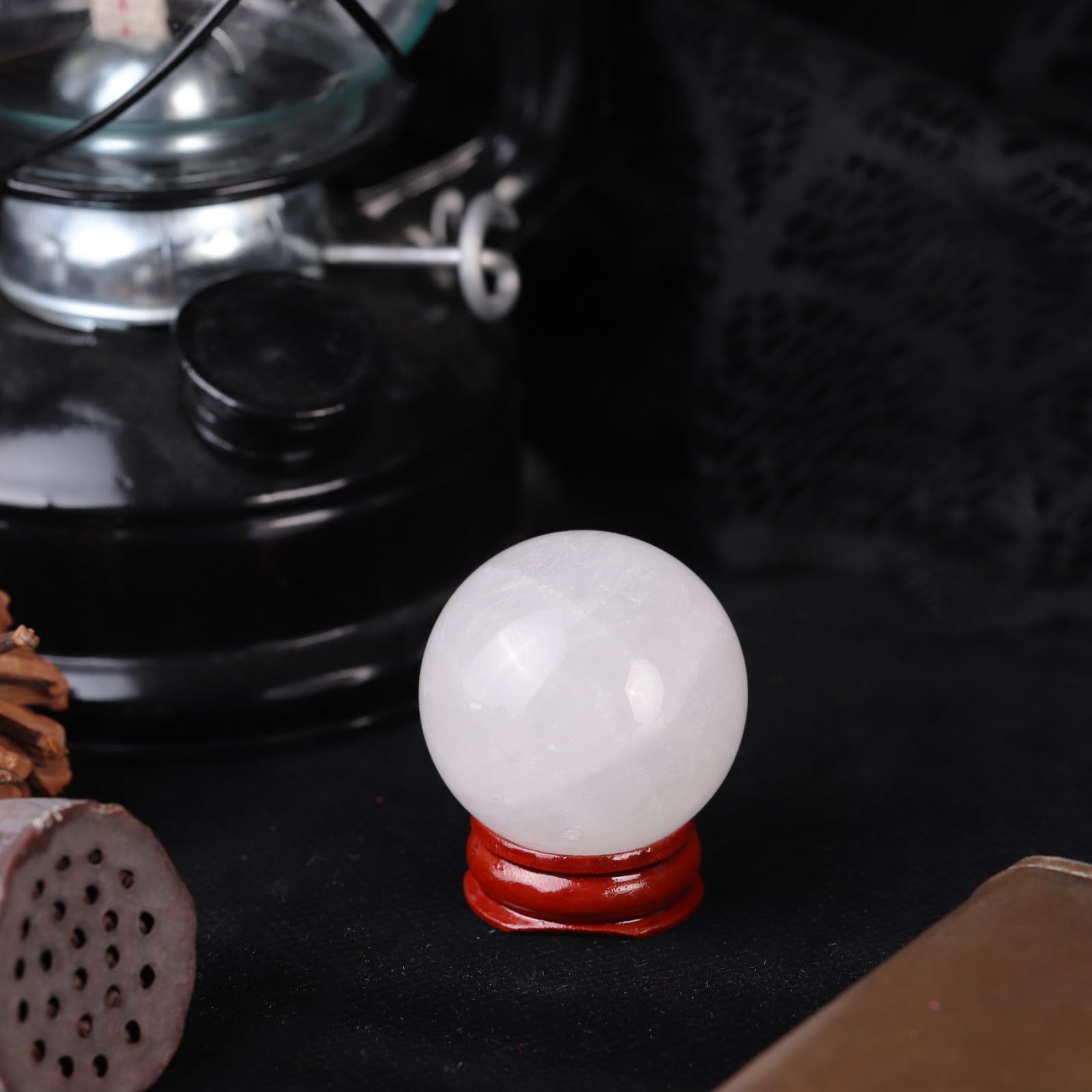 Nupuyai Natural Rock Crystal Ball with Wooden Stand - Image 4
