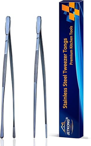 Miniatura 9 de JETKONG 2 pinzas finas de acero inoxidable de 16 pulgadas extra largas, pinzas de cocina largas para cocinar (arcoíris)