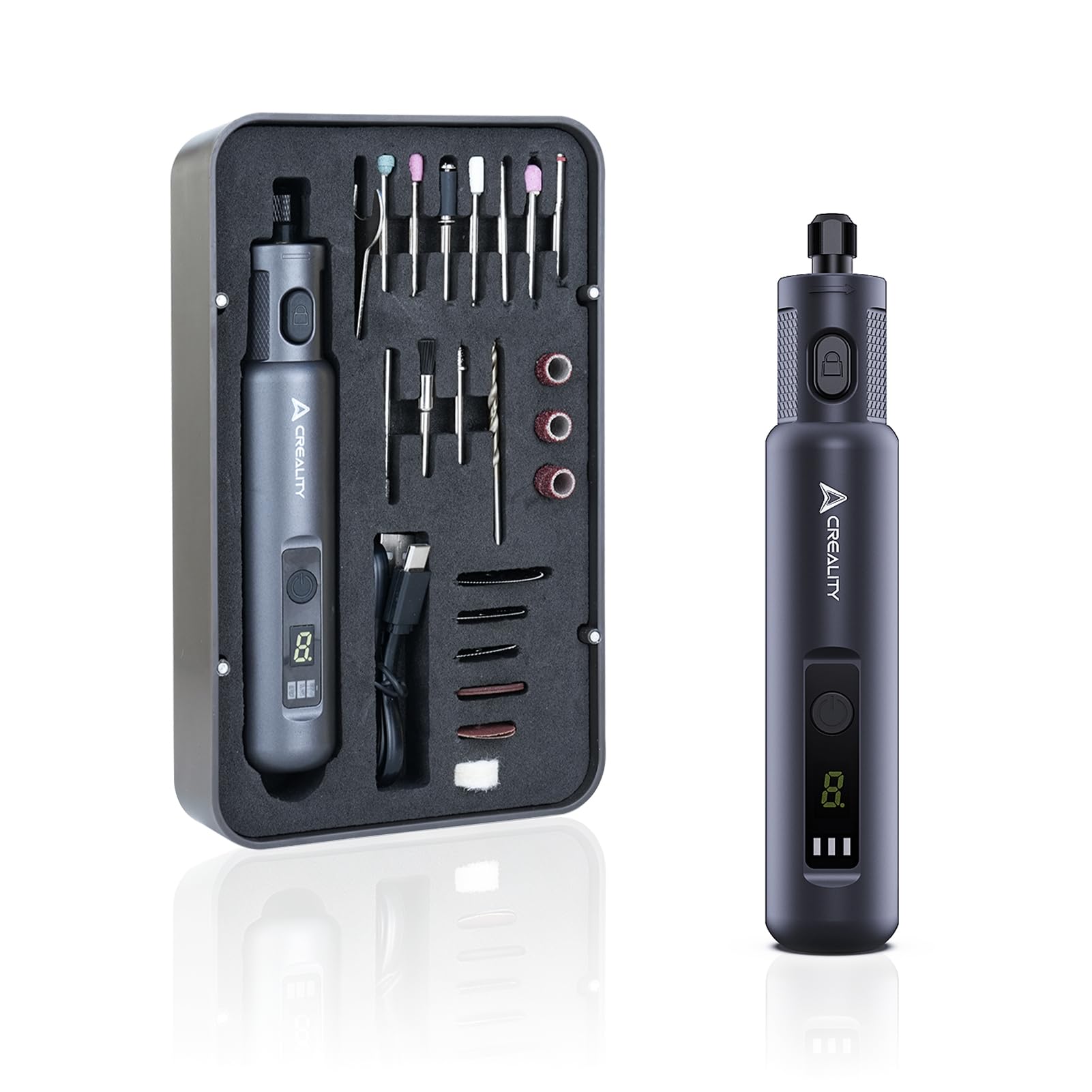 Creality Herramienta giratoria con batería con 24 accesorios, juego de 6 mini herramientas rotativas de 10000 – 18000 rpm, herramienta multifunción de 3,7 V para lijar, pulir, taladrar, grabar y