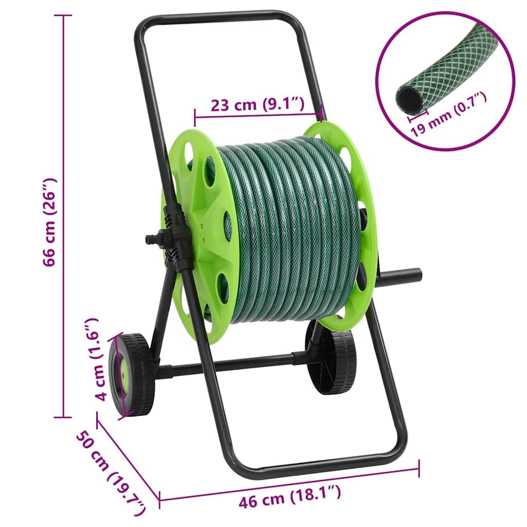 Schlauchwagen 20 M PVC Grün Mit Rädern | Verzinkte Stahlkonstruktion, 4-Teiliges Anschluss-Set, Flexibel Und Leicht Zu Verstauen