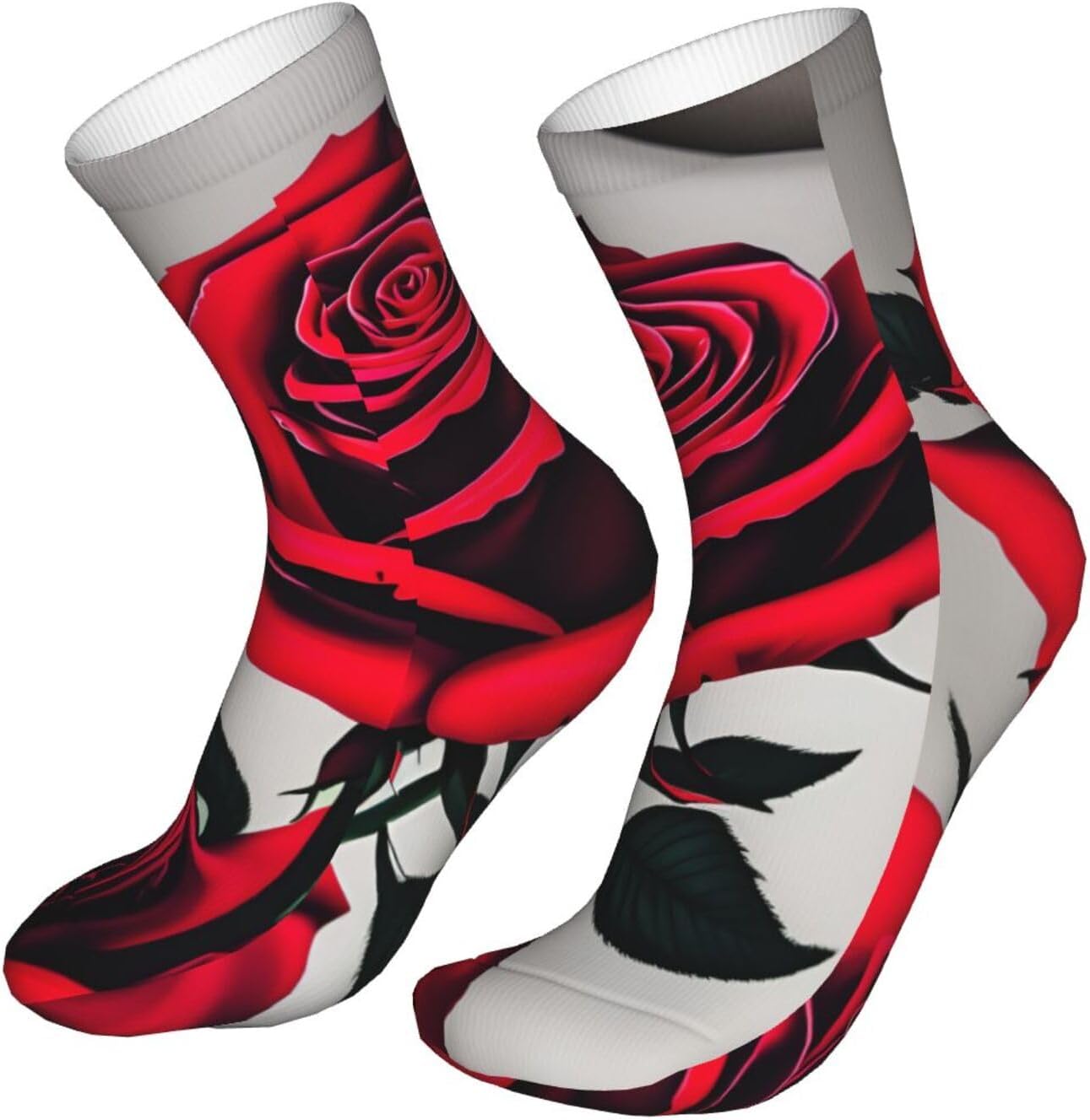 Red Rose Print Boot Socks For Women Moisture-Wicking Men Walking Crew Socks For Hiking Boots Outdoor