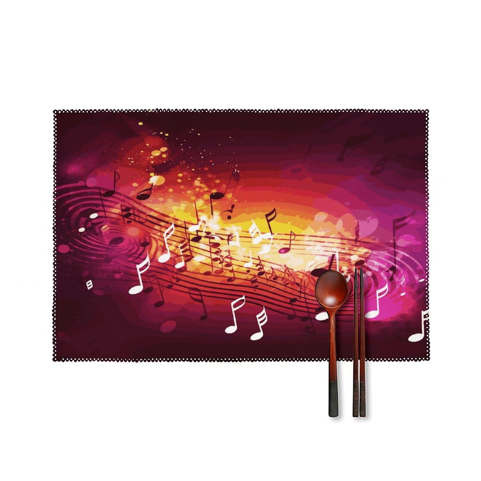 Music Notes Placemats Set of 4 Canvas Place Mats Non-Slip Heat Resistant Table Mats Washable Waterproof Placemat Wipeable Tablemats for Kitchen Dining Decor Place Mat