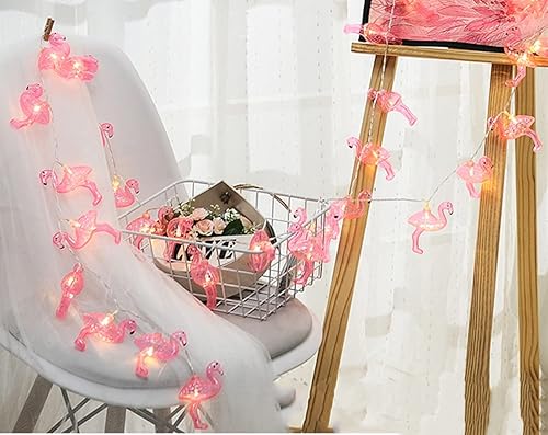 Miniatura 2 de Fantasee 3M - Guirnalda de 20 luces LED de flamenco, funciona con pilas, luces LED fantásticas para dormitorio, habitación de bebé, habitación de