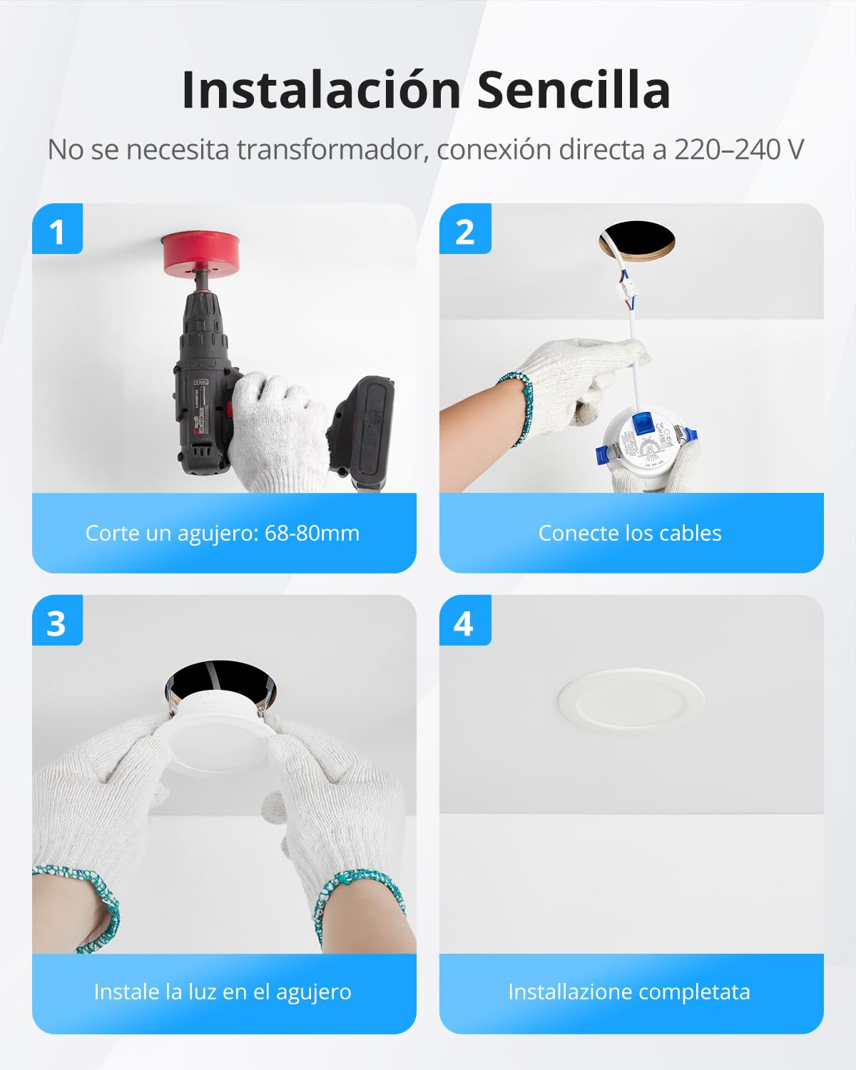Gr4tec Downlight LED Techo Empotrable Regulable, IP65 Ojos de Buey, 10 Pack | Blanco Cálido Blanca Neutro Blanco Frío, IP65 Impermeable, 6W 700LM, Corte 68-80mm, Foco Empotrable LED Techo 220V Para Baño