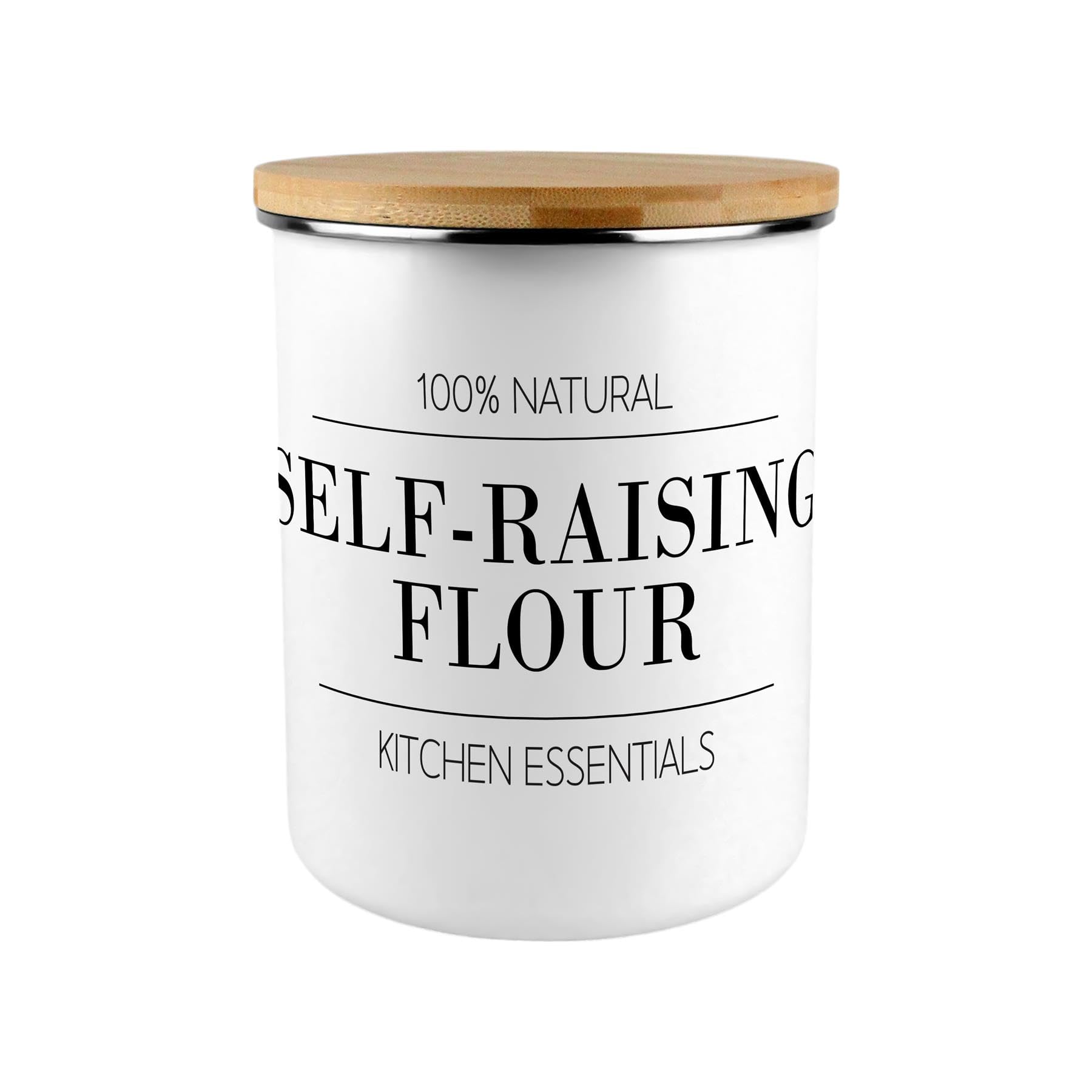 Purely Home Self-Raising Flour Minimalist Canister - Modern Black & White Home/Kitchen Large Enamel Food Storage Jar Gift