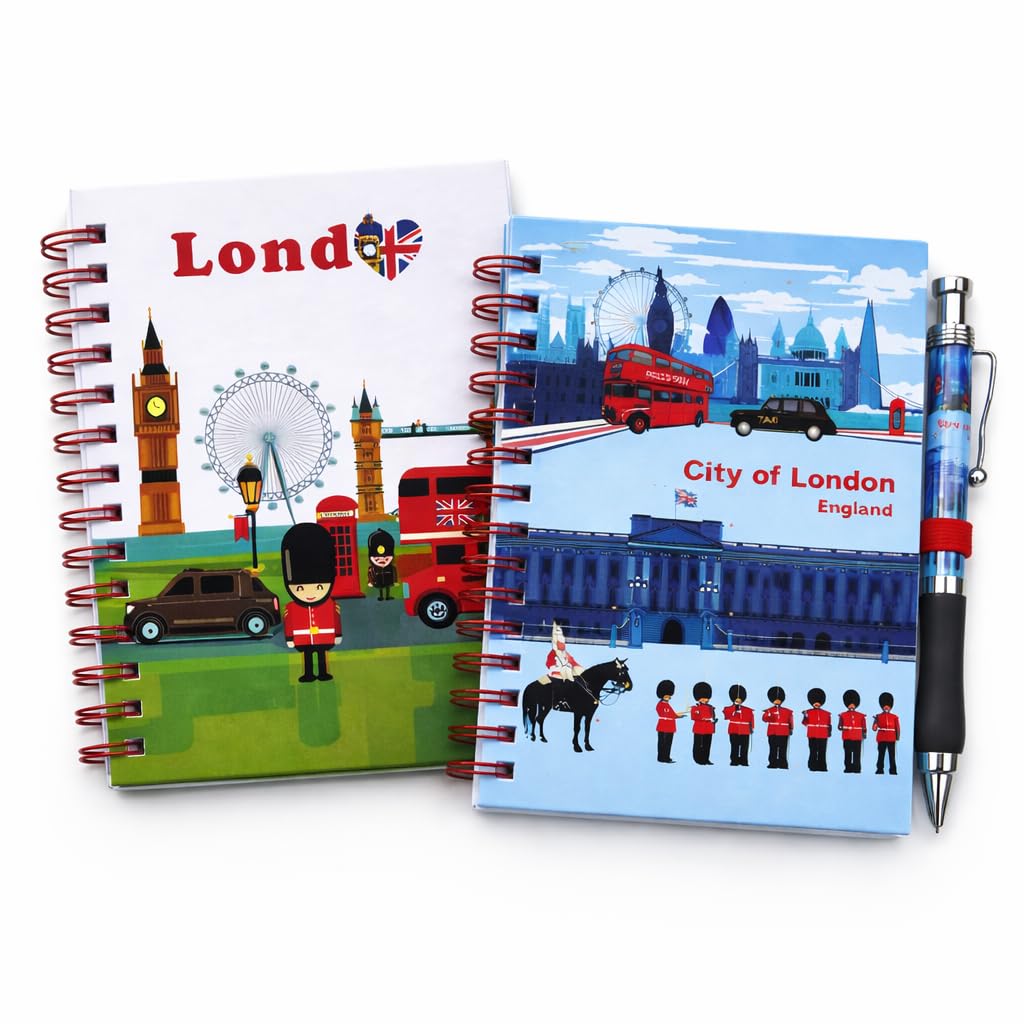 Bells Box 2 x A6 London Souvenir Notebook Pen Set, British Travel Journal Gift, London Iconic Landmark Notepad with Pen, UK Souvenirs Stationery Set