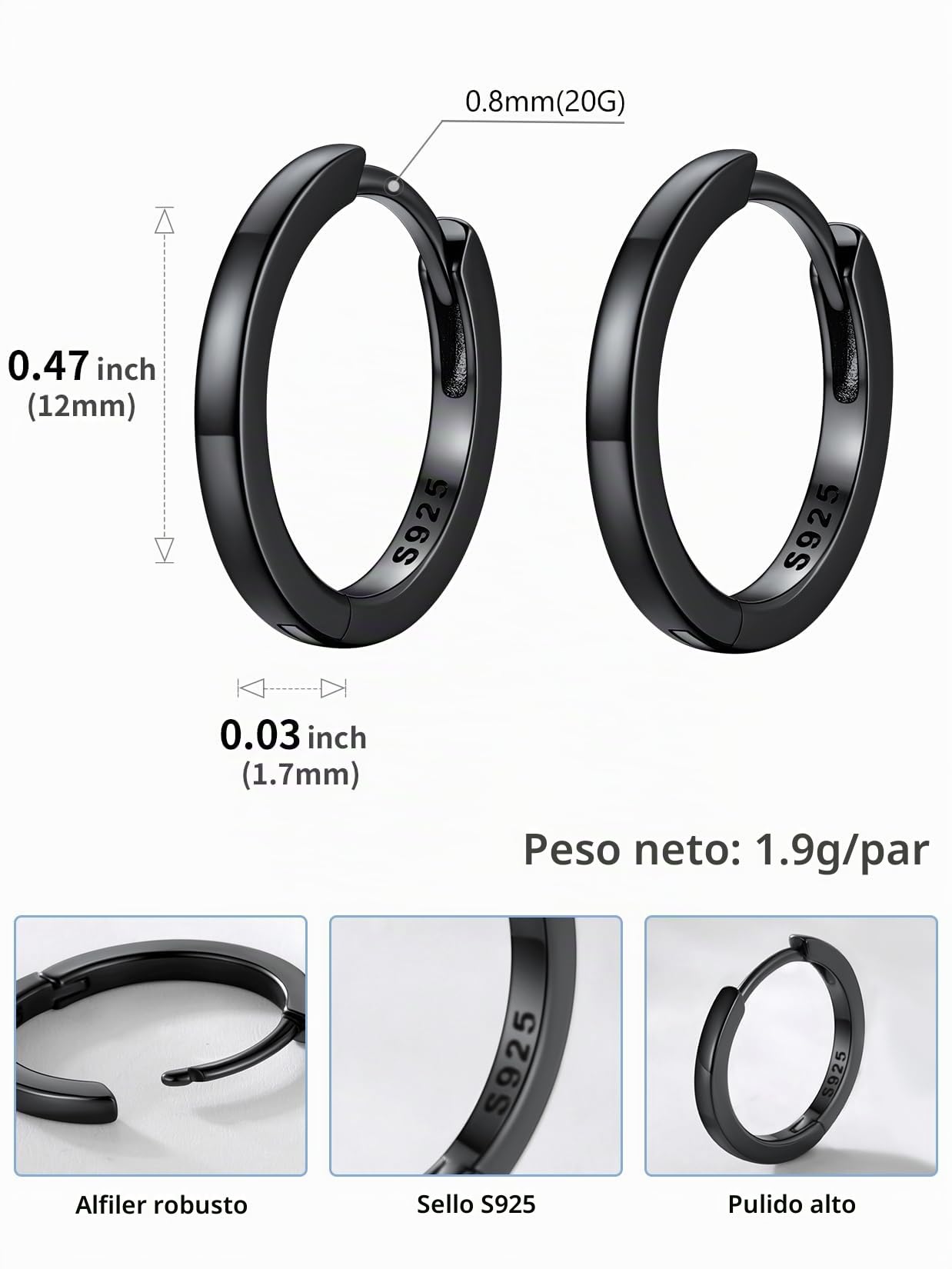 SILVERCUTE Pendientes de Aro para Mujer y Hombre Plata de Ley 925