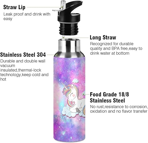 Miniatura 3 de Unicorn Galaxy - Botella de agua térmica para niños, termo de acero inoxidable para agua fría y caliente, con tapa con pajilla, para deportes,