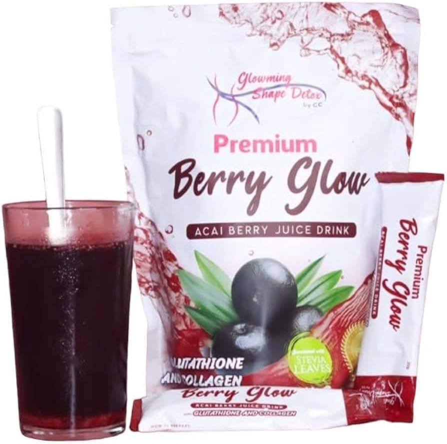Premium Berry Glow Acai Berry Juice Drink with Glutathione and Collagen Sweetened with Stevia