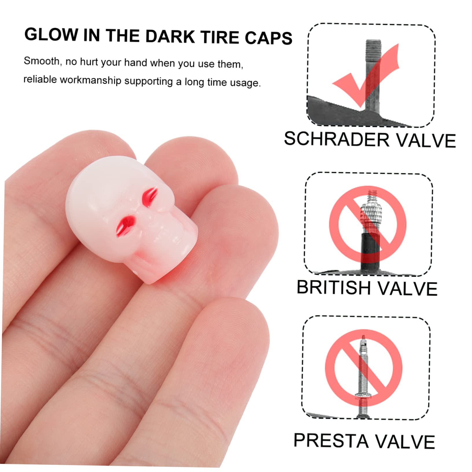 SOLUSTRE 200pezzi Tappi Valvole Pneumatici Fluorescenti Forma Di Teschio Per Auto e Biciclette Facili Da Installare Resistenti e Riutilizzabili Per Personalizzare Tuoi Pneumatici