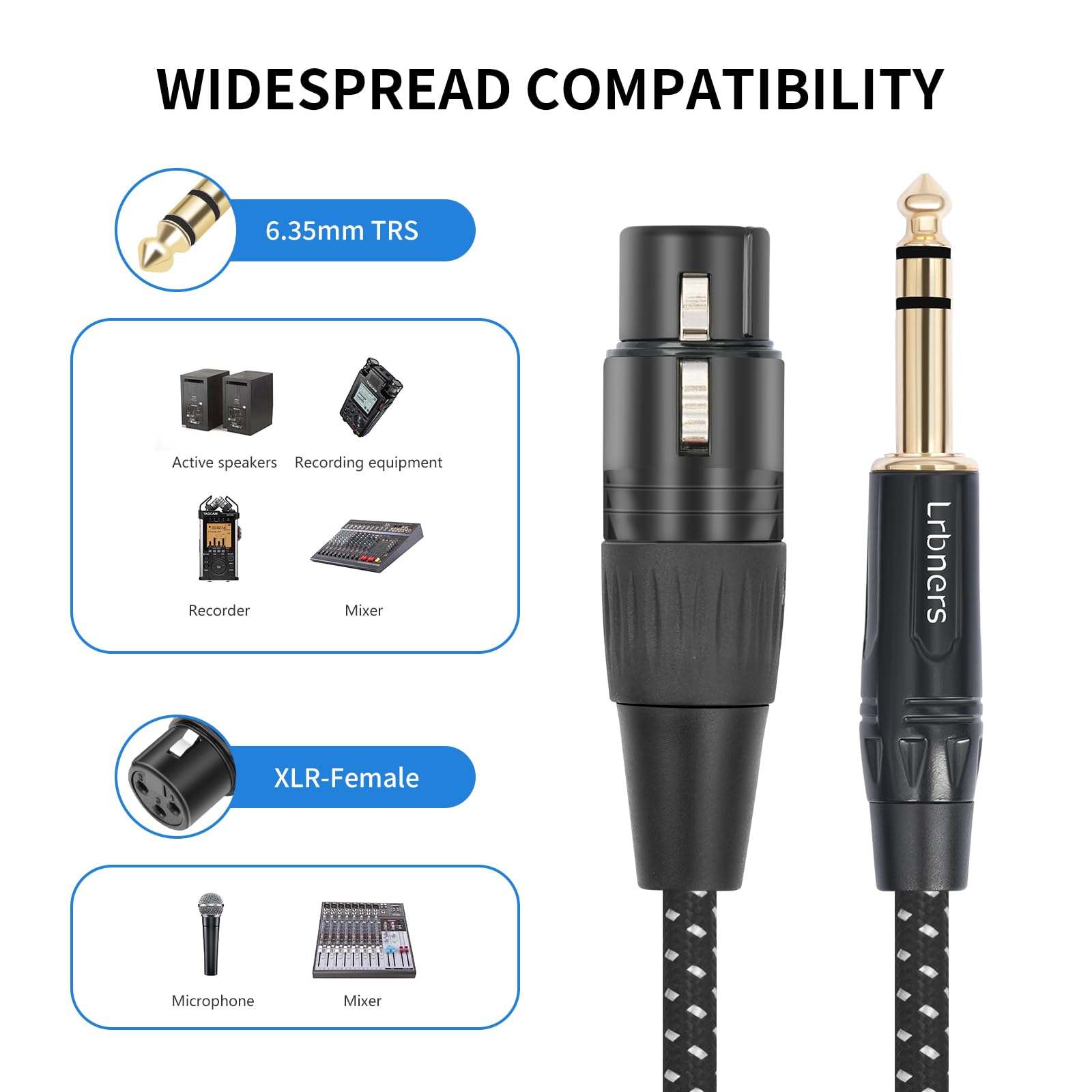 6,35 mm TRS-Stecker auf XLR-Buchse, doppelt geschirmtes, geflochtenes Audiokabel, TRS auf XLR, vergoldete Zinklegierungsstecker für Mischpulte/Mikrofon/Bühne, 2 Stück