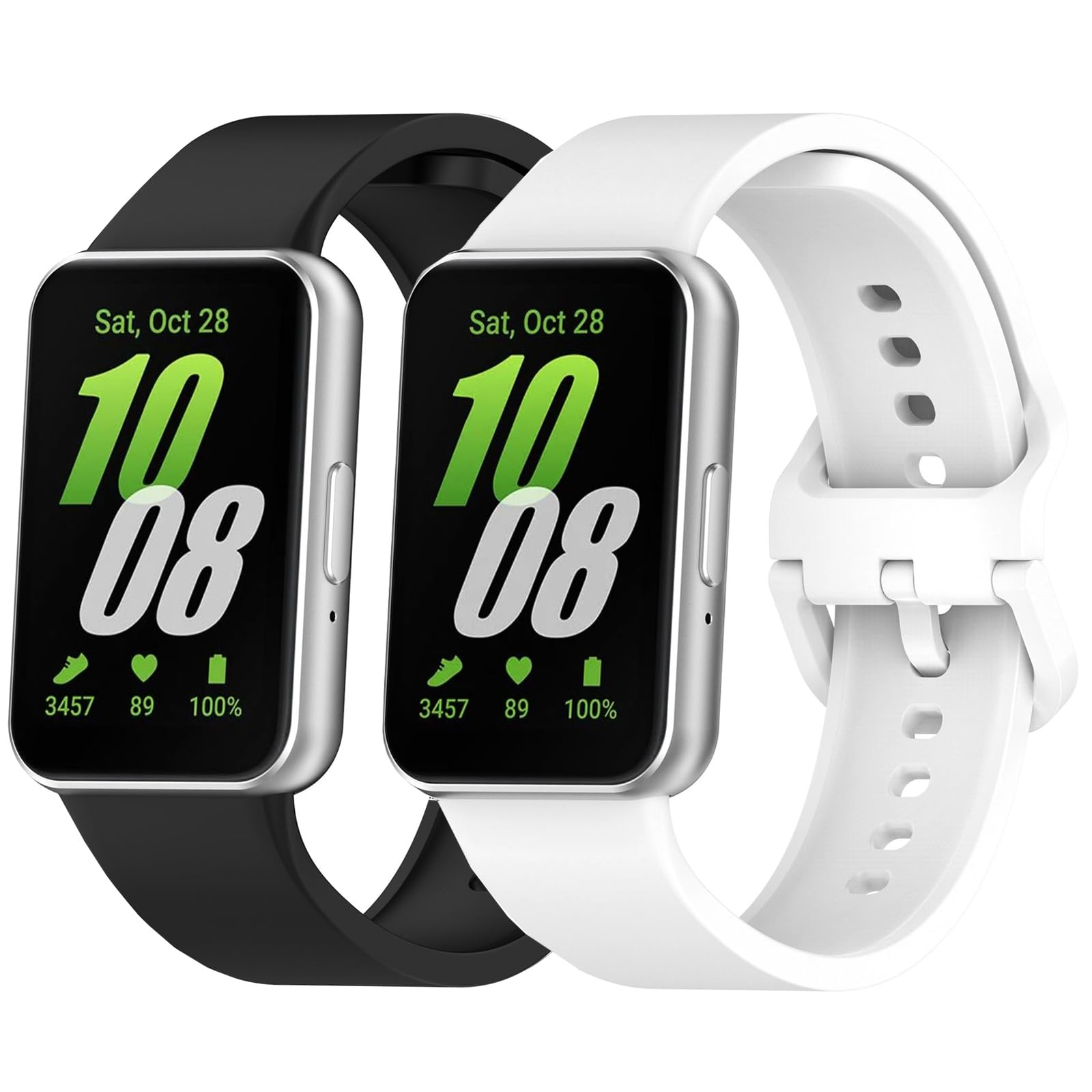 Newremote 2 Pack Waterproof Straps fit for Samsung Galaxy Fit 3 Strap, Classic Soft Sports Galaxy Fit 3 SM-R390 Replacement Strap for Women Men (Black/White)