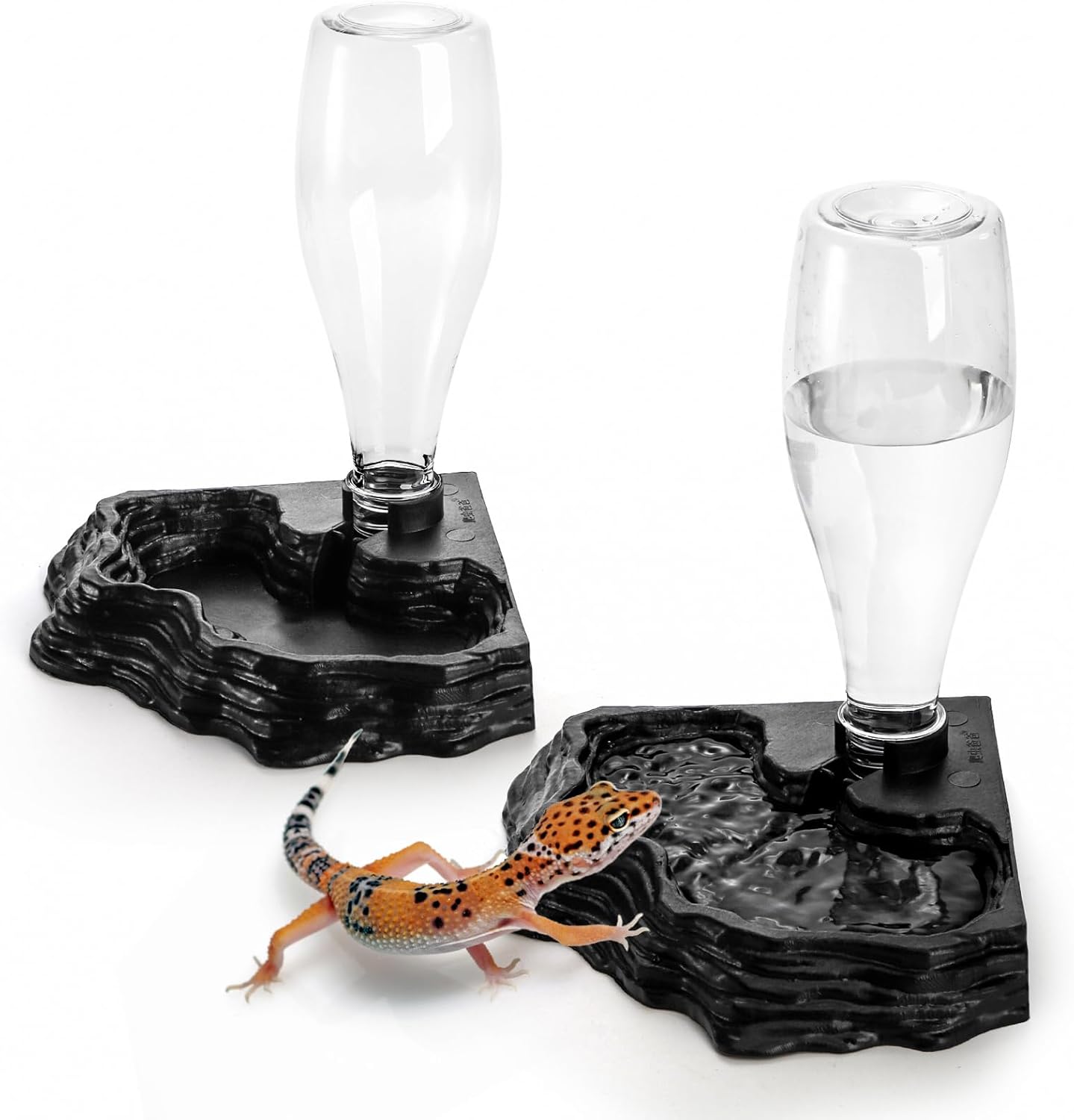 Elsjoy 2 Pack Reptile Water Feeder, 13.5 Oz Automatic Dispenser Bottle, Lizard Bowl, Terrarium Dish – Leopard Gecko Tank Accessories for Bearded Dragon, Snake, Frog