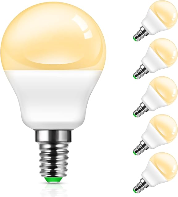 E14 LED Light Bulb Dimmable, LOHAS 5W E14 Golf Ball Bulb P45 Bulb, 40W Incandescent Equivalent, Warm White 3000K, 450LM Golfball E14 Small Edison Screw Bulb, Dimmable E14 LED Bulbs, 6 Pack