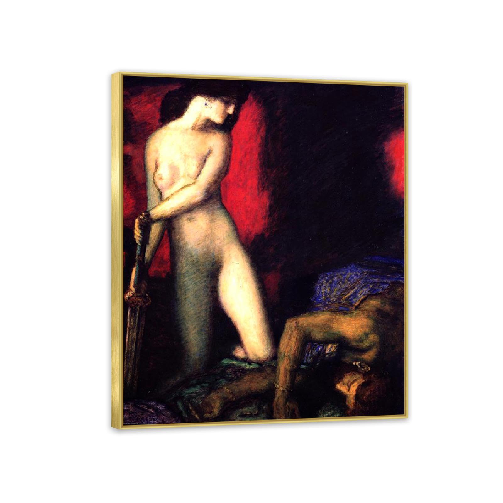 Hau3sh3a Franz von Stuck Wall Art Print Judith and Holofernes Famous Giclees Franz Stuck Picture Artwork Wall Decor for Living Room Bathroom Office 90x70cm(36x28in) Gold frame