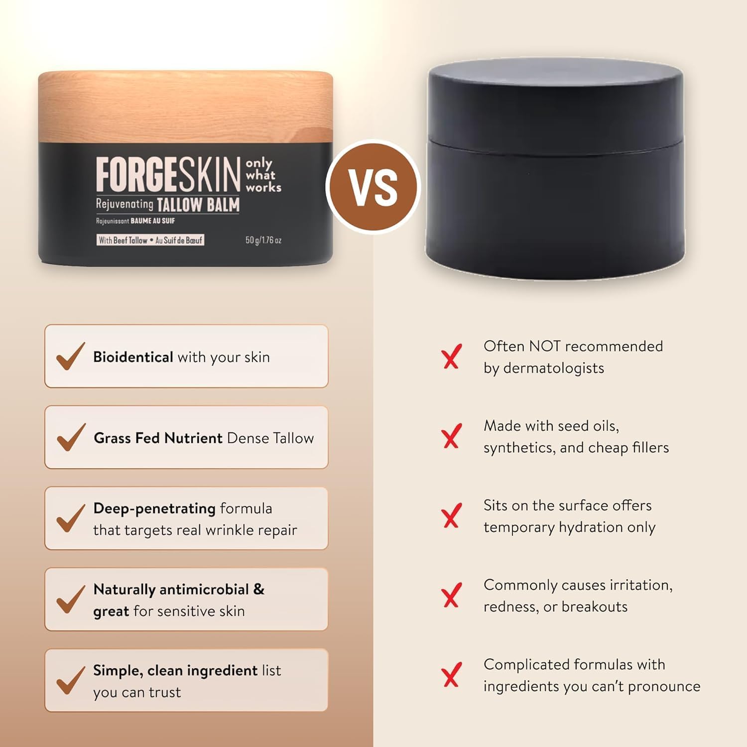 FORGE SKIN Wrinkle Defense - Bálsamo de sebo de res para hombres, hidratante facial, crema antienvejecimiento para la piel, loción natural para el cuidado facial con aceites esenciales, 50 ml