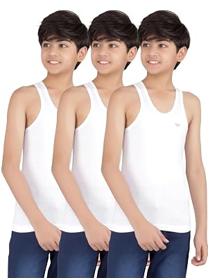 Dollar Lehar Combed Cotton Boys Pack of 3 White Vest