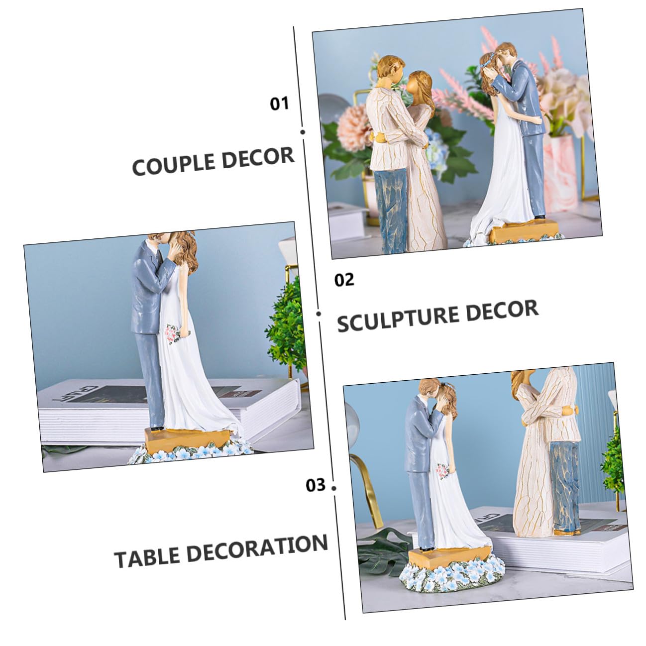 Ornements de Mariage pour Couples Décorations Sculpturales Figurines de Table Originales