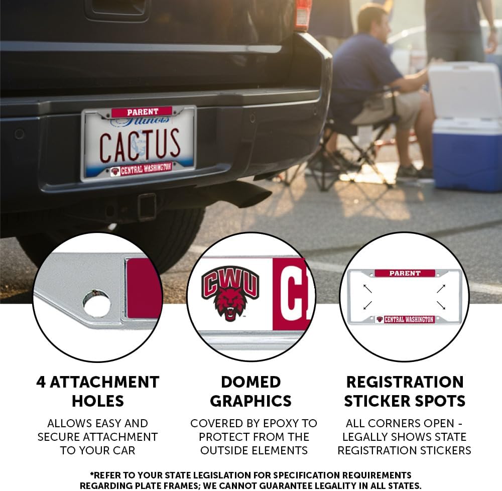 Desert Cactus Central Washington University Car Accessories Wildcats Metal License Plate Frame and Tag Holder for Front or Rear of Car (Parent)