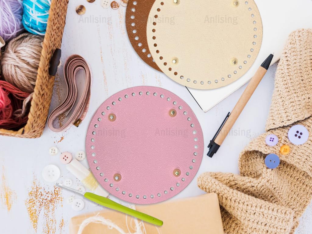 Anyasen 3 Pièces Tapis De Sac Fond Crochet Coussin En Cuir PU Fond De Sac Ovale Crochet Sac Base De Coussin Avec Des Trous Pour Tricoter Pour Crochet Tissé à La Main