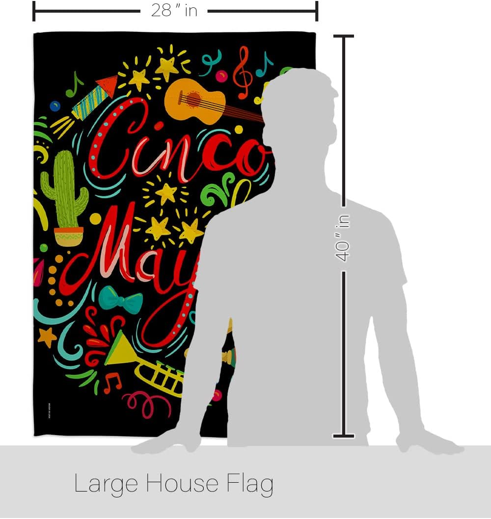 El Fiesta Cinco de Mayo House Flag - Dowel Set Summer Mexican Party Cactus PinataOutdoor Summertime Sunny - Decoration Banner Small Garden Yard Gift Double-Sided Made In USA 28 X 40
