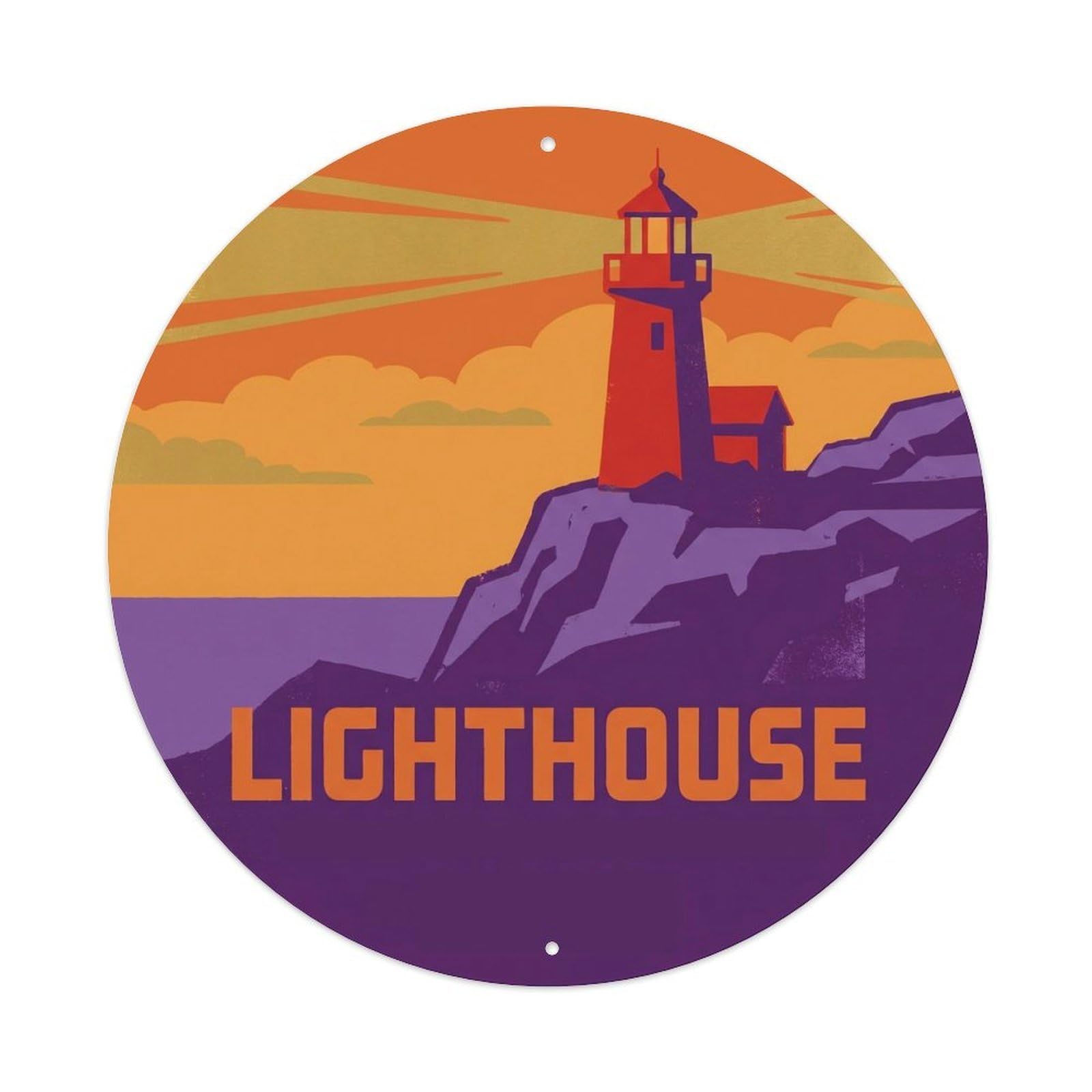 Red Lighthouse Cliff Santorini Greece Travel Island Metal Tin Sign