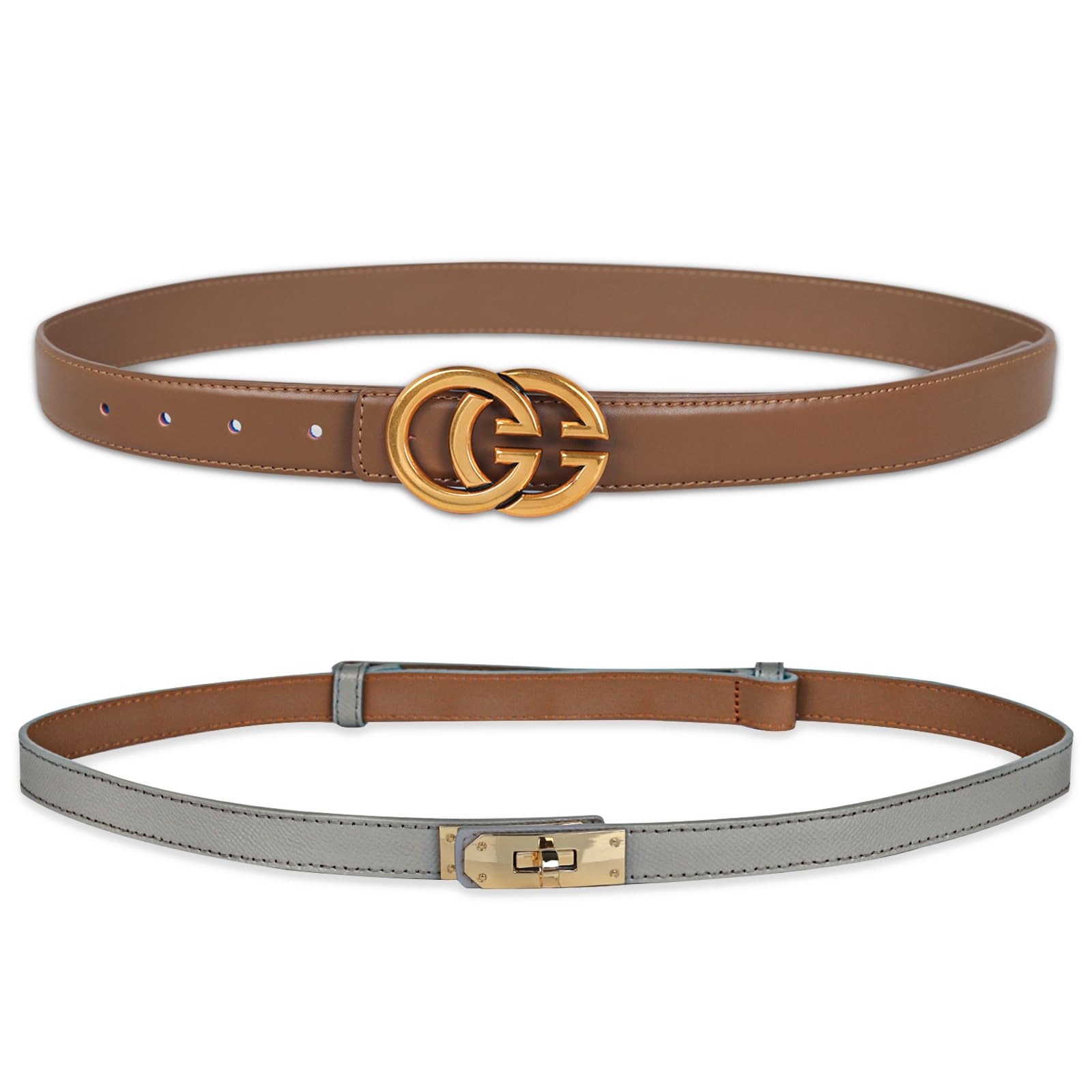 Women's Leather Belt with Buckle - Ideal for Dresses, Jeans, and Coats