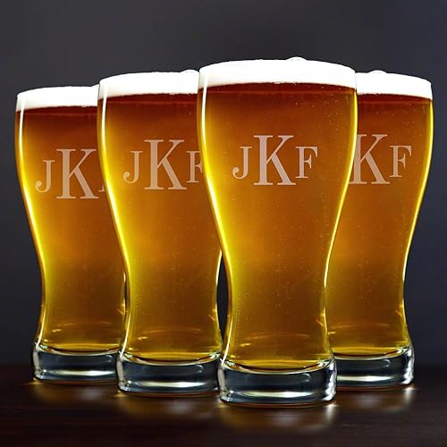 Classic Monogram Pilsner - Vasos de cerveza juego de 4 producto personalizado