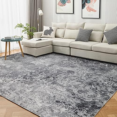 Area Rug Living Room Rugs: 8x10 Indoor Abstract Soft Fluffy Pile Large Carpet with Low Shaggy for Bedroom Dining Room Home Office Decor Under Kitchen Table Washable - Retro Gray