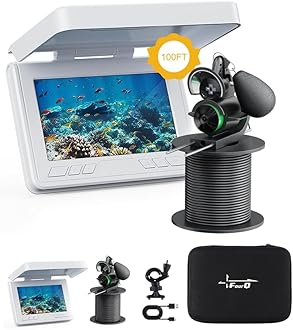 FourQ Underwater Fishing Camera,Fishing Camera Ice vexilar Fish find 4.3 inch HD Display Screen Underwater W/ 5000mah Li-Battery,100ft Cable and 12pcs Ir Lights for Boat Lake Kayak Ice Fishing